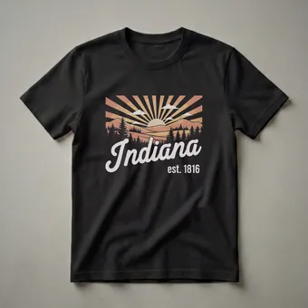 Retro Indiana Est 1816 Sunset Landscape Graphic T-Shirt