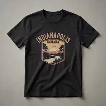 Retro Indianapolis Indiana Landscape Graphic Drawing T-Shirt