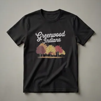 Retro Greenwood Indiana Autumn Trees Graphic T-Shirt for Hoosiers