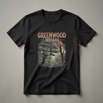 Retro Greenwood Indiana Forest Scene Graphic T-Shirt