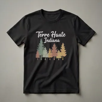 Retro Terre Haute Indiana Pine Tree Graphic T-Shirt for Hoosiers