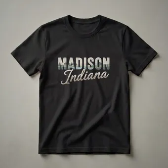 Retro Madison Indiana Landscape Graphic T-Shirt for Hoosiers