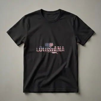 Retro Louisiana American Flag Map Graphic T-Shirt for State Pride