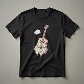 Sleeping Acoustic Guitar Pajama T-Shirt for Guitarists