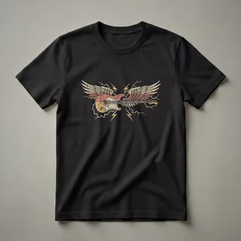 Retro Electric Guitar With Wings Graphic T-Shirt for Guitarists