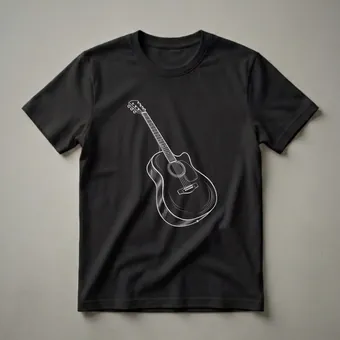 Vintage Acoustic Guitar Sketch Graphic T-Shirt for Musicians