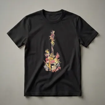 Abstract Electric Guitar Watercolor Art T-Shirt for Musicians