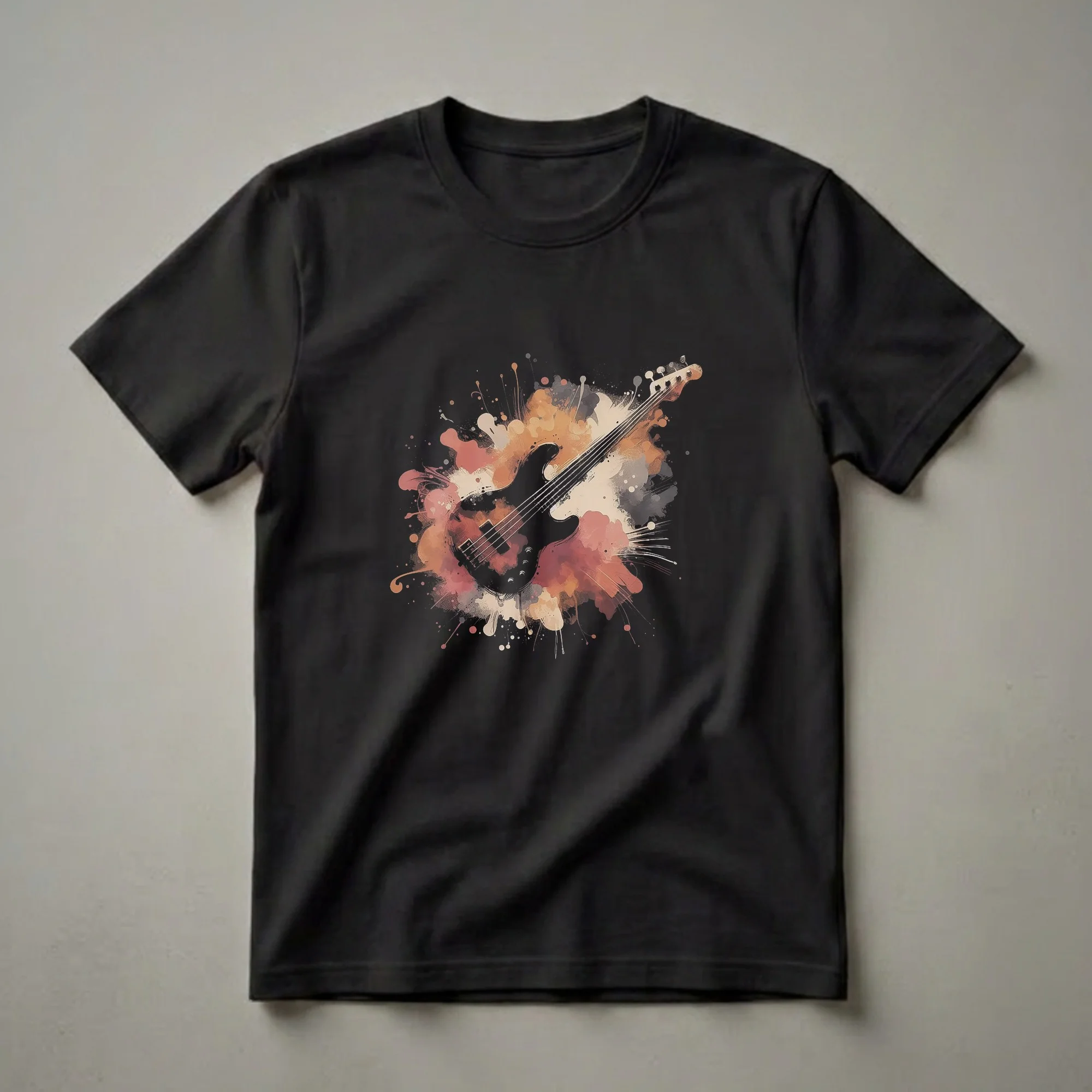 Abstract Bass Guitar Splatter Art T-Shirt for Musicians