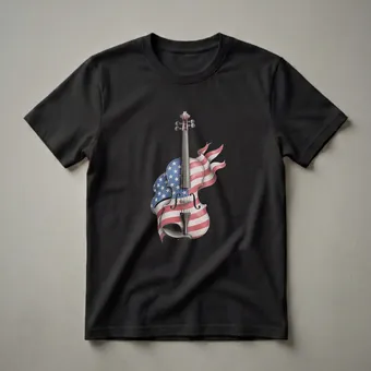 American Flag Violin Drawing T-Shirt for Orchestra Musicians