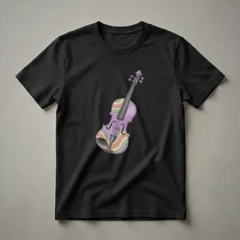 Retro Colorful Violin Drawing Art T-Shirt for Orchestra Musicians