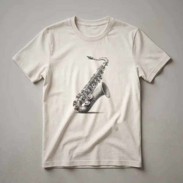Black and white sketch of a saxophone on a dark background, showcasing its curves and keys.