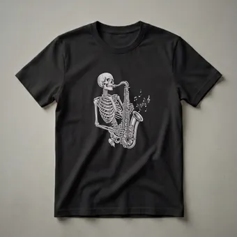Vintage Skeleton Saxophone Player Graphic T-Shirt for Musicians