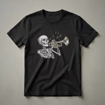 Skeleton Playing Trumpet Graphic T-Shirt for Brass Musicians