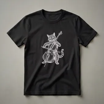 Tabby Cat Playing Cello Stippling Graphic T-Shirt for Cellists
