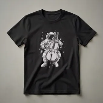Astronaut Playing Cello Graphic T-Shirt for Space and Music Lovers