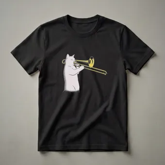 Cat Playing Trombone Graphic T-Shirt for Brass Musicians