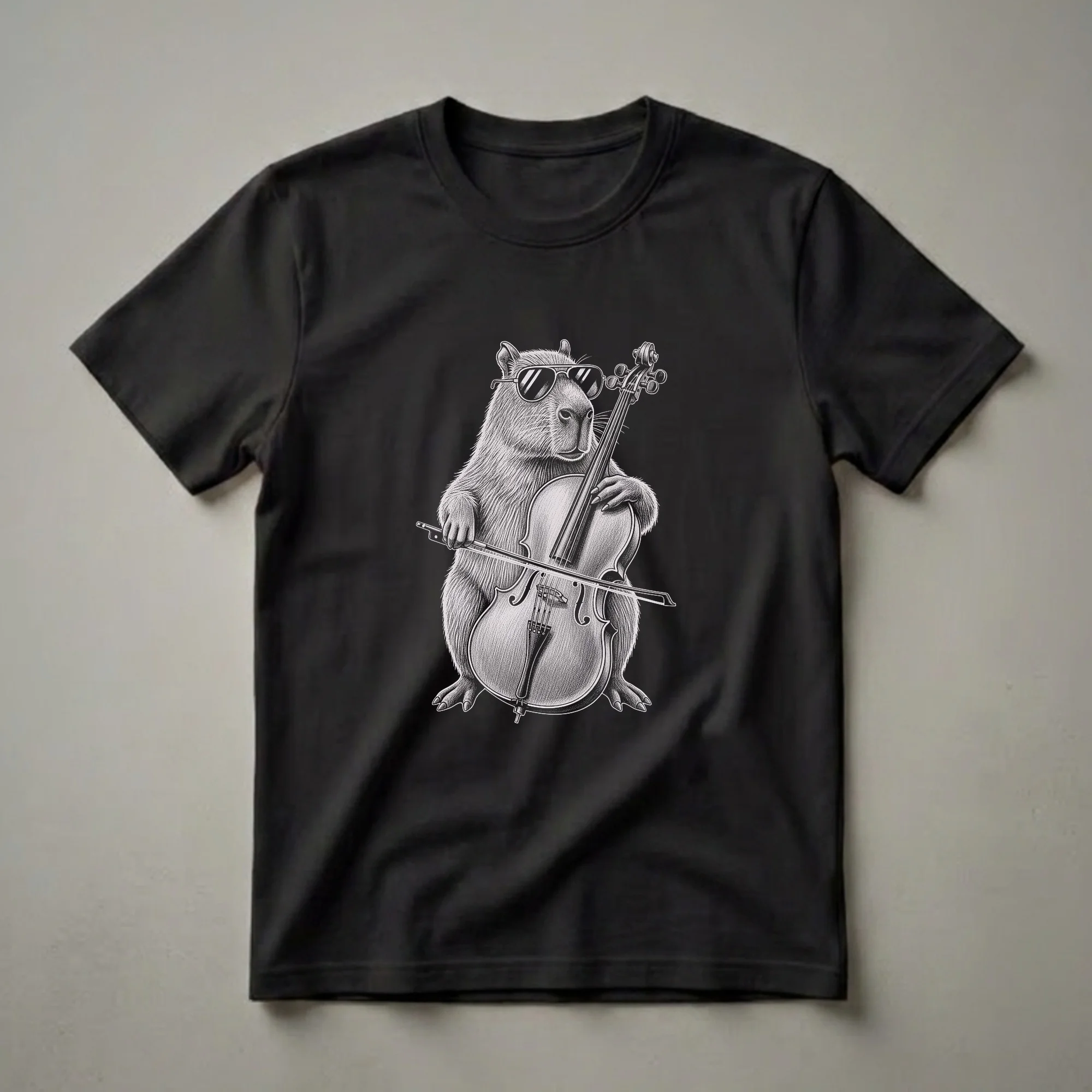 Capybara Playing Cello Graphic T-Shirt for Cellists and Music Lovers