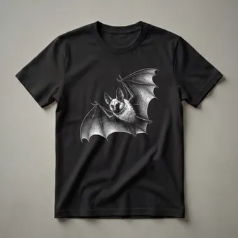 Detailed Bat Flying Graphic T-Shirt for Wildlife Enthusiasts