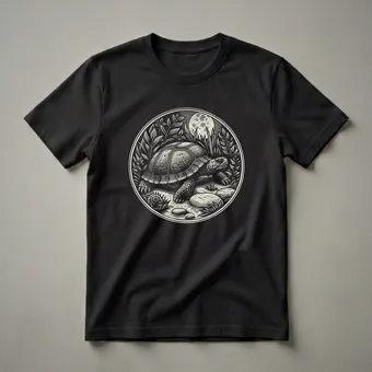 Vintage Tortoise Moonlit Nature Scene Graphic T-Shirt for Wildlife