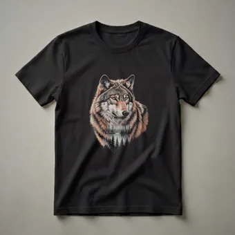 Wolf Forest Reflection Graphic T-Shirt for Wildlife Enthusiasts