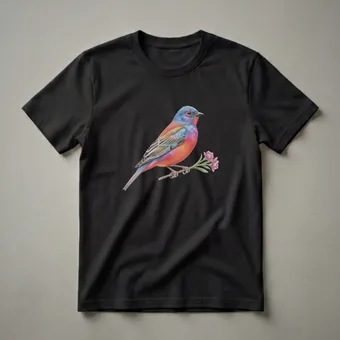 Painted Bunting Bird Colored Pencil Drawing T-Shirt for Wildlife