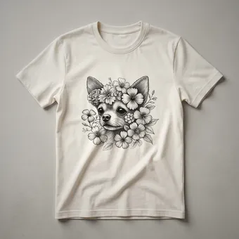 Floral Chihuahua Dog Head Graphic T-Shirt for Dog Lovers