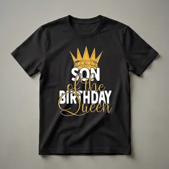 Son of the Birthday Queen Crown Graphic T-Shirt for Mom's Party Gold