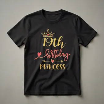 19th Birthday Princess Crown Graphic Crown T-Shirt for Girls