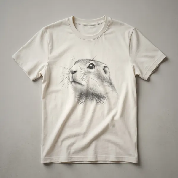 Black t-shirt with a vintage line drawing of a prairie dog's head and upper body, looking to the left.