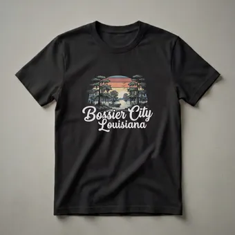 Retro Bossier City Louisiana Cypress Swamp Sunset Graphic T-Shirt