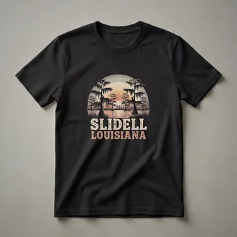 Retro Slidell Louisiana Swamp Sunset Graphic T-Shirt