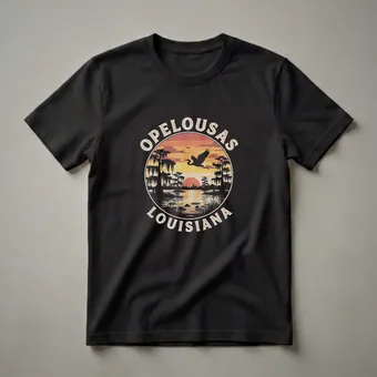 Retro Opelousas Louisiana Swamp Scene Graphic T-Shirt