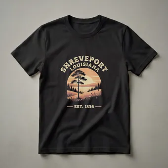 Retro Shreveport Louisiana Sunset Graphic T-Shirt Est. 1836