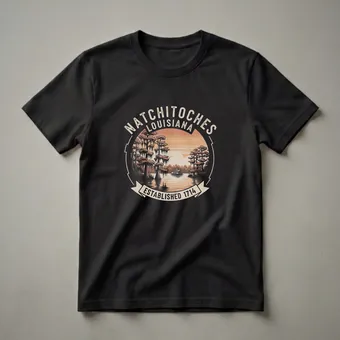 Retro Natchitoches Louisiana Steamboat Cypress Tree Graphic T-Shirt