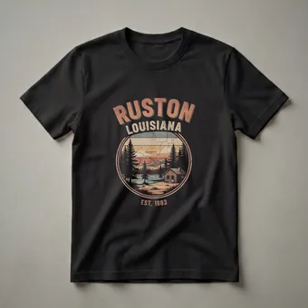 Retro Ruston Louisiana Cabin Landscape Graphic T-Shirt