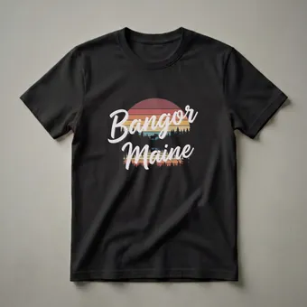 Retro Bangor Maine Moose and Pine Trees Graphic T-Shirt