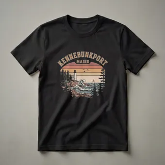 Retro Kennebunkport Maine Lighthouse Graphic T-Shirt for Maine Lovers