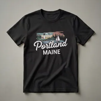 Retro Portland Maine Lighthouse and Sailboat Graphic T-Shirt