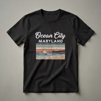 Ocean City Maryland Retro Sunset Pier Graphic T-Shirt