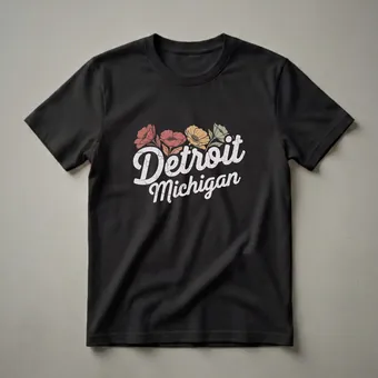 Retro Detroit Michigan Floral Graphic T-Shirt for City Pride
