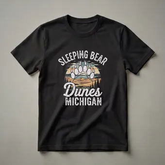 Sleeping Bear Dunes Michigan Retro Graphic T-Shirt for Lake Lovers
