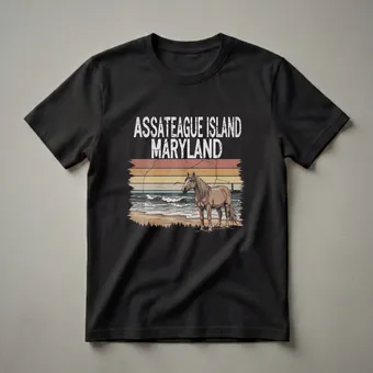 Retro Assateague Island Maryland Horse Beach Graphic T-Shirt