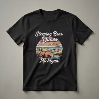 Sleeping Bear Dunes Michigan Retro Bear Graphic T-Shirt