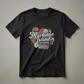 Retro Mackinac Island Floral Graphic T-Shirt for Michigan Lovers