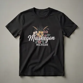 Retro Floral Muskegon Michigan Graphic T-Shirt for Lake Lovers