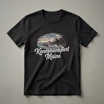 Retro Kennebunkport Maine Lighthouse Graphic T-Shirt for Coastal
