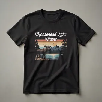 Retro Moosehead Lake Maine Moose Graphic T-Shirt for Outdoor