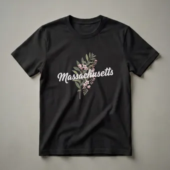 Massachusetts Floral Retro Graphic T-Shirt for State Pride