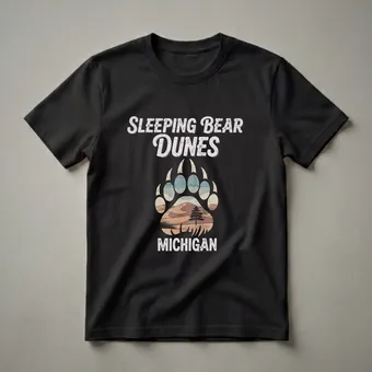 Sleeping Bear Dunes Michigan Retro Bear Paw Graphic T-Shirt