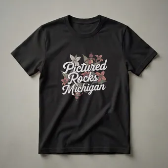 Retro Pictured Rocks Michigan Floral Graphic T-Shirt for Lake Lovers